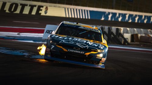 NASCAR Chevrolet Race Car with Fire Exhaust Sparks 4K Desktop Wallpaper
