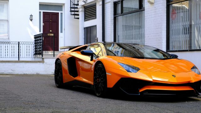 Stunning Orange Lamborghini Aventador Supercar Desktop Wallpaper