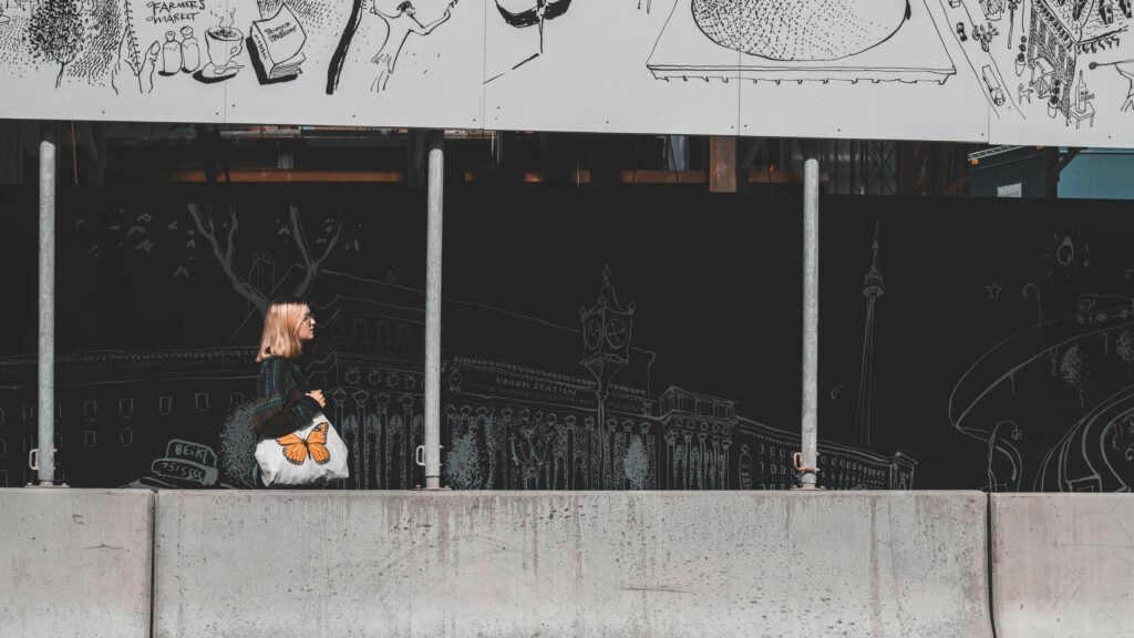 Woman Walking Past Mural Wall Street Photography Desktop Wallpaper