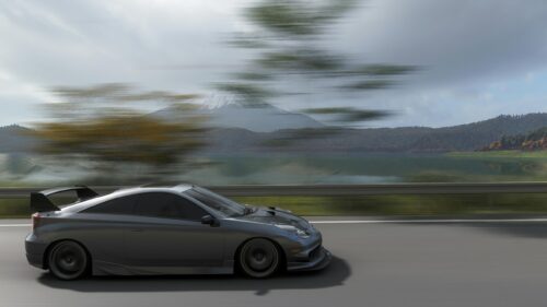 Grey Toyota Celica Drifting Near Mount Fuji Desktop Wallpaper