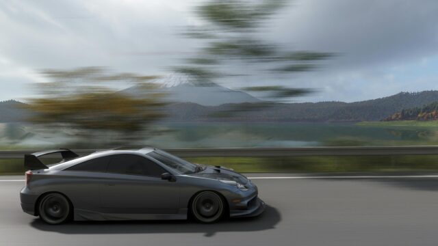 Grey Toyota Celica Drifting Near Mount Fuji Desktop Wallpaper