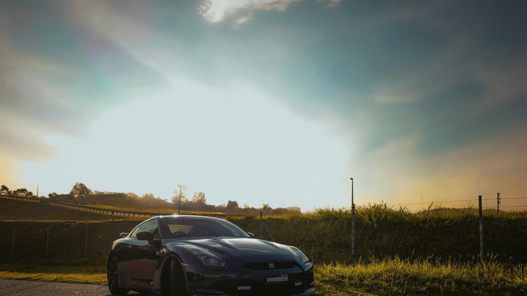 Black Nissan GT-R R35 Sunset JDM Sports Car Desktop Wallpaper