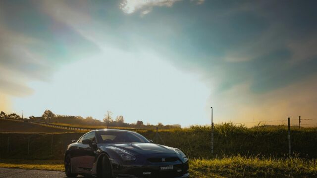Black Nissan GT-R R35 Sunset JDM Sports Car Desktop Wallpaper