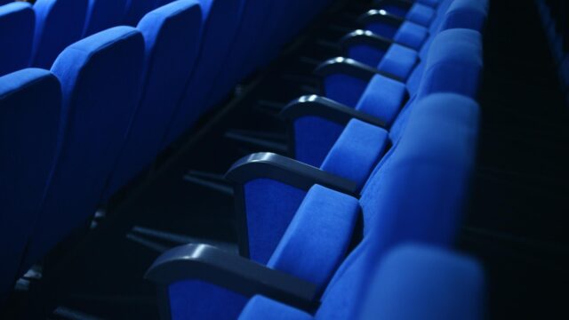 Empty Blue Cinema Theater Seats Row 4K Desktop Wallpaper