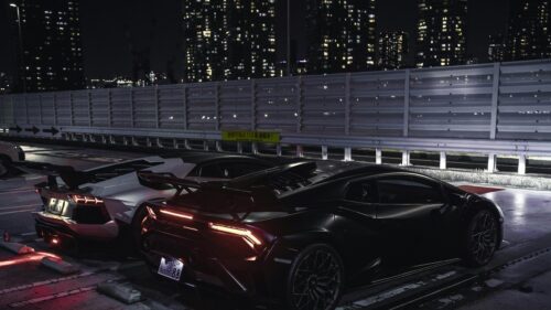 Black and Silver Lamborghini Supercars at Night Parking Lot 4K Wallpaper