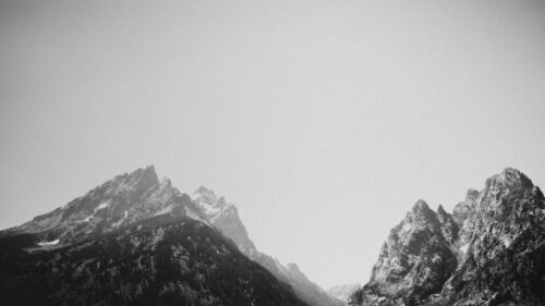 Stunning Black and White Grand Teton Mountain Peaks Desktop Wallpaper