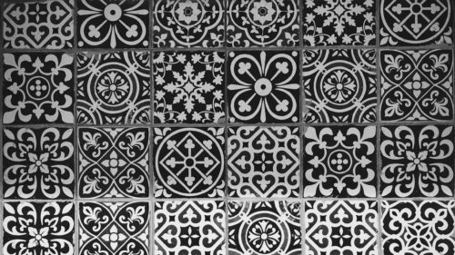 Monochrome Geometric Tile Pattern Artistic Desktop Wallpaper