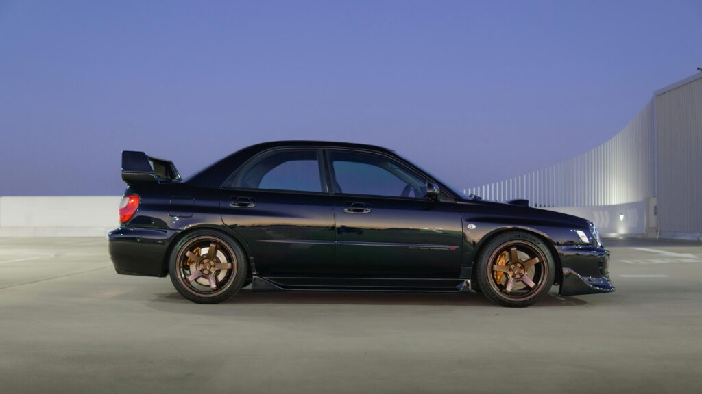 Stanced Black Subaru Impreza WRX STI JDM Sports Car 4K Wallpaper