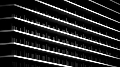 Minimalist Architectural Skyscraper Facade in Black and White Desktop Wallpaper