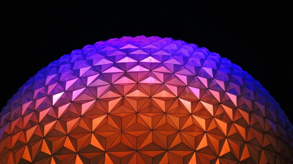 Stunning Epcot Spaceship Earth Dome at Night 4K Desktop Wallpaper
