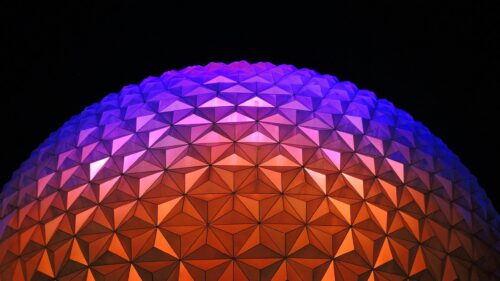 Stunning Epcot Spaceship Earth Dome at Night 4K Desktop Wallpaper