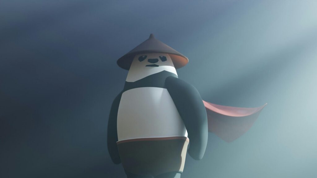 Minimalist Heroic Panda in Cape and Hat 4K Desktop Wallpaper