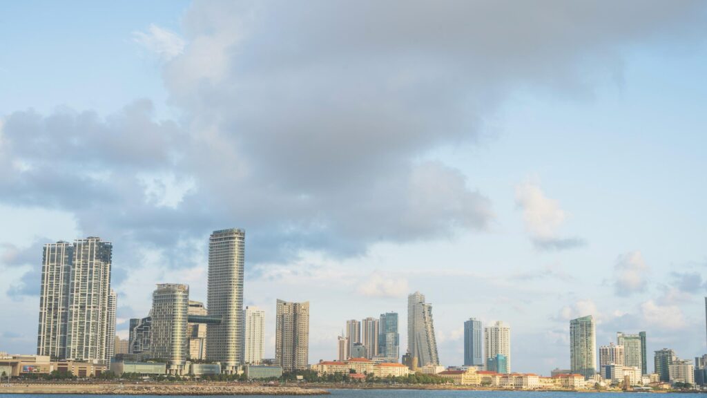 Stunning Panama City Skyline at Sunset Coastal View Desktop Wallpaper