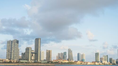 Stunning Panama City Skyline at Sunset Coastal View Desktop Wallpaper
