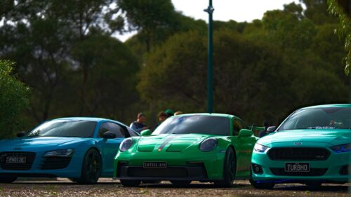 Stunning Sports Car Trio Green and Blue Supercars 4K Wallpaper