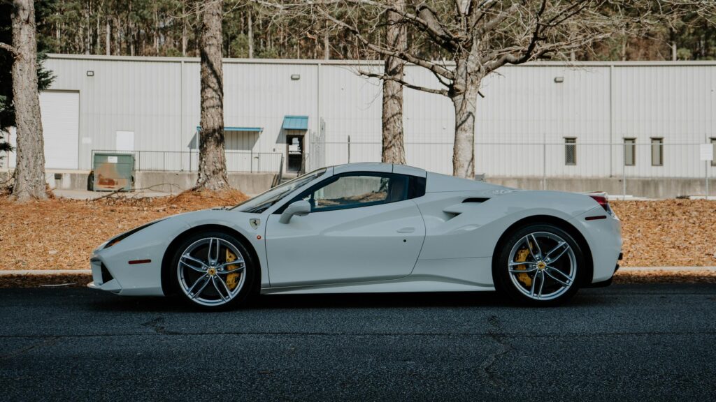 Elegant White Ferrari 488 Spider Sports Car 4K Desktop Wallpaper