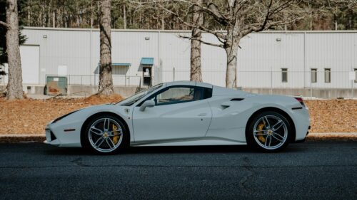 Elegant White Ferrari 488 Spider Sports Car 4K Desktop Wallpaper