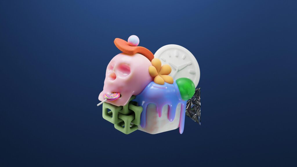 Surreal 3D Pink Skull Lollipop Art Abstract 4K Wallpaper