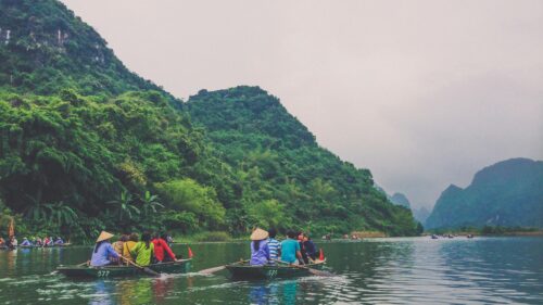Trang An Boat Tour Vietnam Scenic Landscape PC Wallpaper