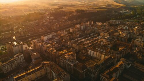 Golden Hour Aerial View of a Historic Spanish City 4K Desktop Wallpaper