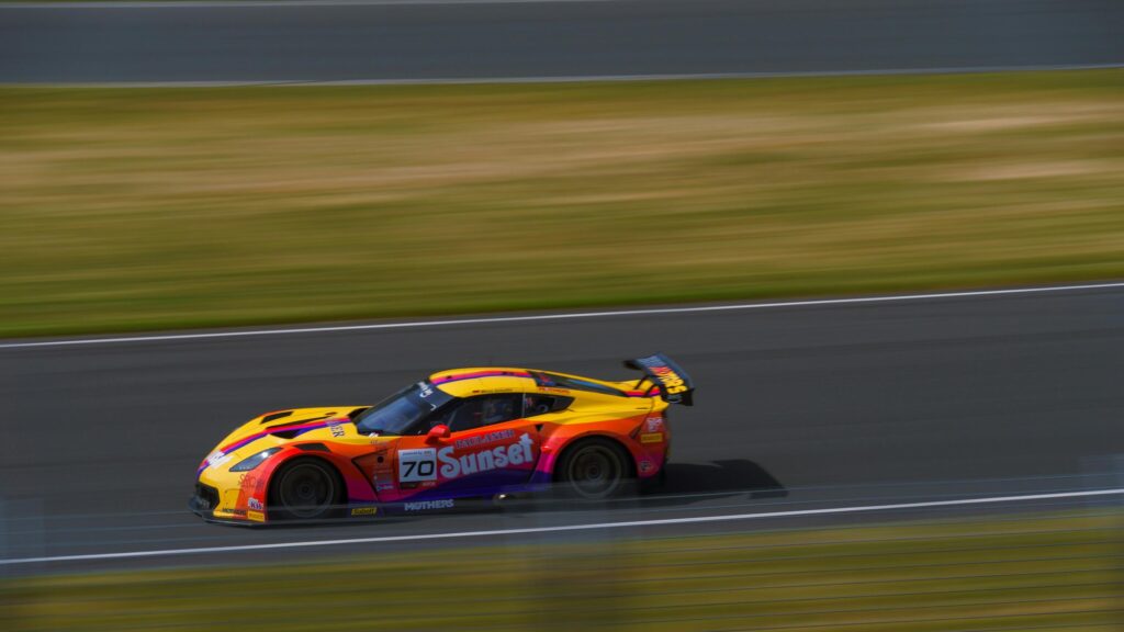 Corvette GT3 Race Car Sunset Livery High Speed Action 4K Wallpaper