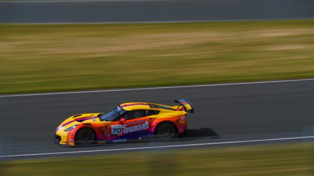 Corvette GT3 Race Car Sunset Livery High Speed Action 4K Wallpaper