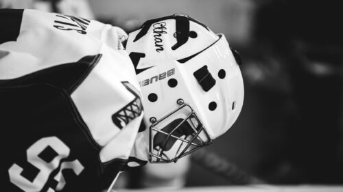 Close-up Ice Hockey Goalie Helmet Monochrome 4K PC Wallpaper