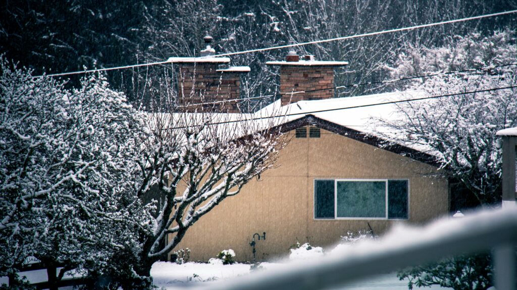 Cozy Winter Home Snowfall Landscape Desktop Wallpaper