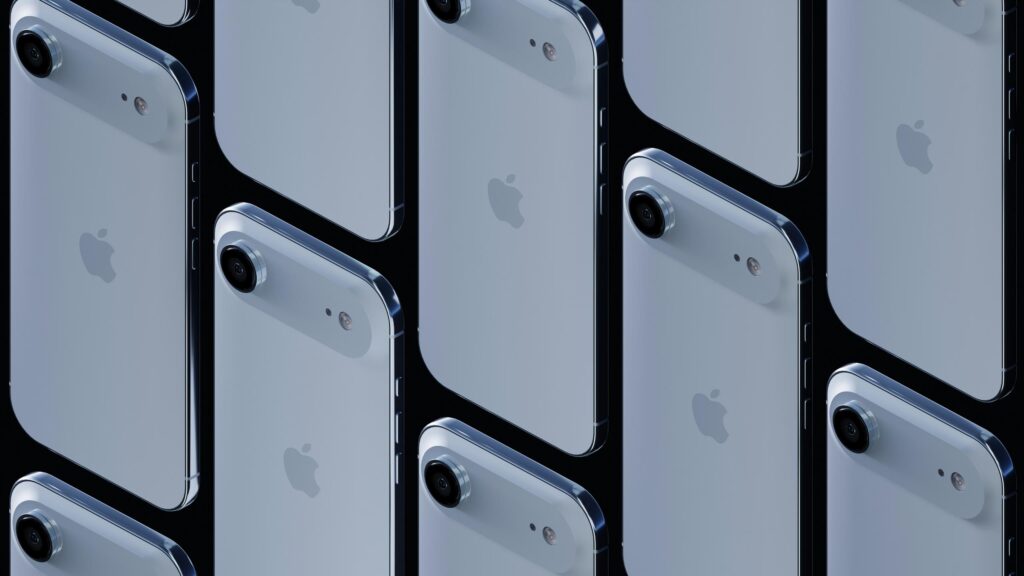 Minimalist Blue iPhone Isometric Tech Aesthetic 4K Desktop Wallpaper