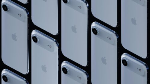 Minimalist Blue iPhone Isometric Tech Aesthetic 4K Desktop Wallpaper