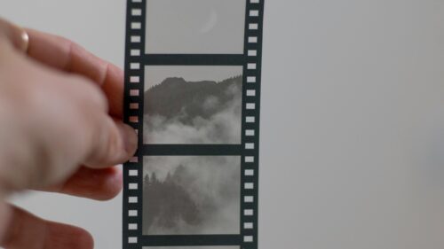 Cinematic Monochrome Mountain Landscape Film Strip 4K Wallpaper