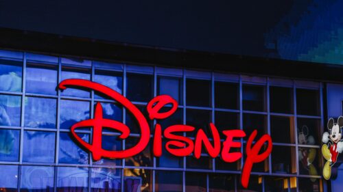 Iconic Red Disney Logo with Mickey Mouse Neon Sign 4K Desktop Wallpaper