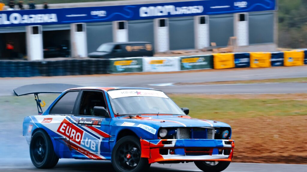 Blue and Red EuroLub Drift BMW E30 Race Car 4K Wallpaper