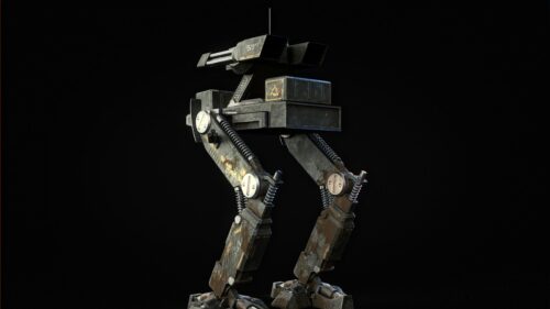 Gritty Sci-Fi Bipedal Combat Mech Droid 4K Desktop Wallpaper
