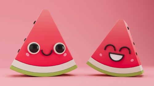 Cute Kawaii Watermelon Slices Friends 4K Desktop Wallpaper