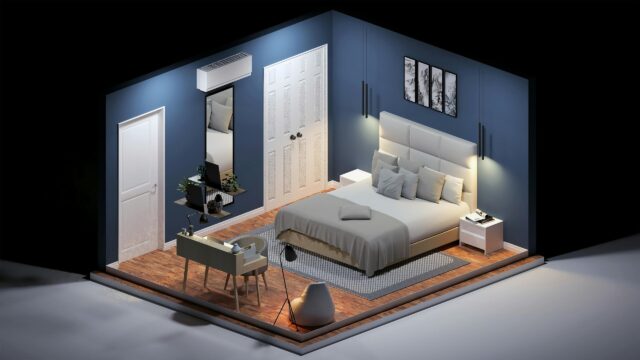 Modern Isometric Bedroom Interior Design 4K Wallpaper