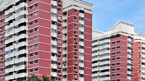 Modern Pink HDB Apartment Exterior Building 4K Desktop Wallpaper