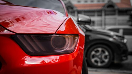 Red Ford Mustang Sportscar Close-Up Front View 4K Wallpaper