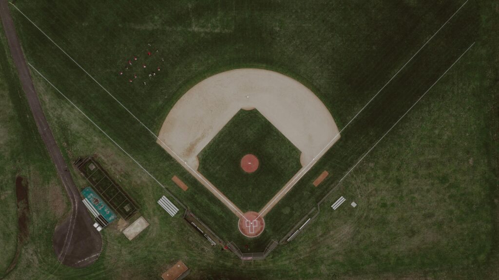 Aerial View of a Quiet Baseball Field Diamond 4K Wallpaper