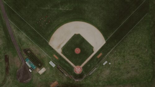 Aerial View of a Quiet Baseball Field Diamond 4K Wallpaper