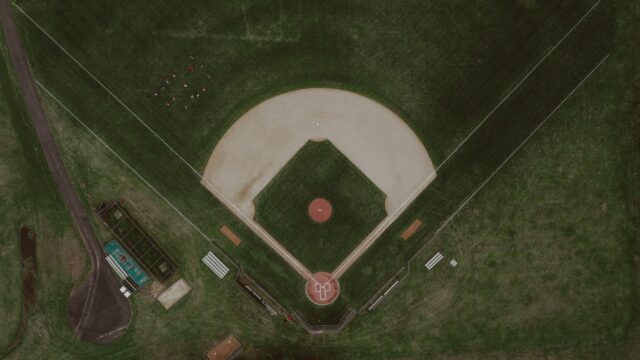 Aerial View of a Quiet Baseball Field Diamond 4K Wallpaper