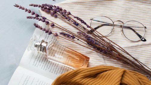 Cozy Aesthetic Reading Nook with Lavender and Perfume 4K Wallpaper