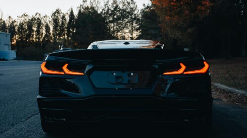 Black Chevrolet Corvette C8 Rear View Sports Car 4K Wallpaper
