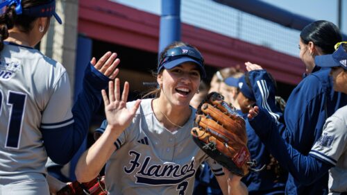 UIC Flames Softball Player High Five Celebration 4K Desktop Wallpaper