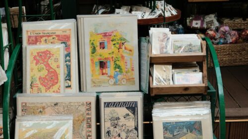 Charming Vietnamese Art Prints and Vintage Maps Desktop Wallpaper