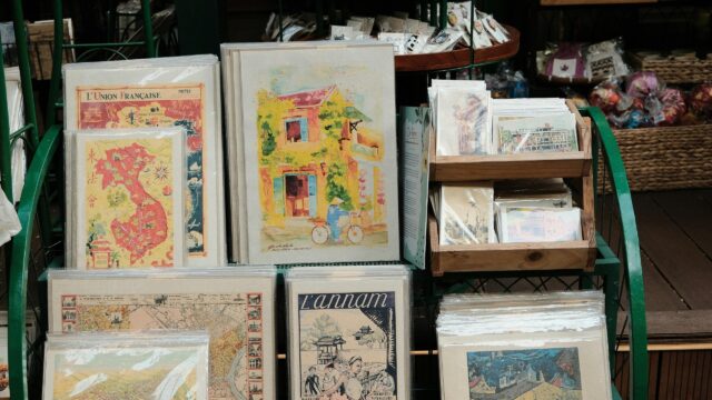 Charming Vietnamese Art Prints and Vintage Maps Desktop Wallpaper