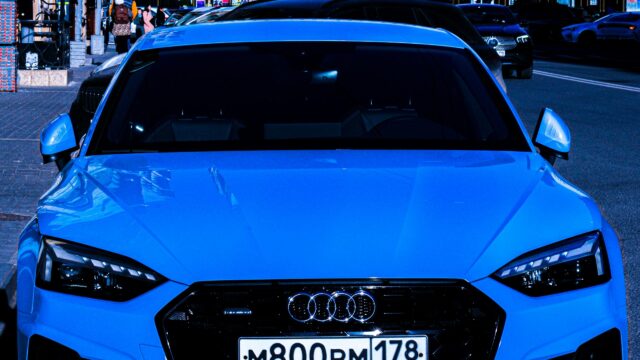 Stunning Bright Blue Audi Sports Car Front View 4K Wallpaper