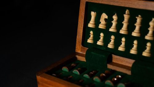 Elegant Wooden Chess Set Close Up Macro Desktop Wallpaper