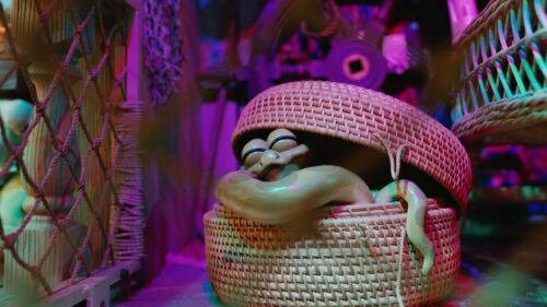 Mystical Snake Sleeping in Wicker Basket 4K Desktop Wallpaper