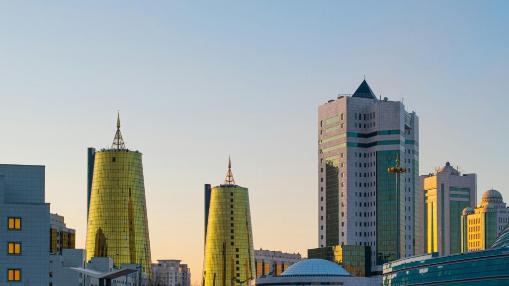 Stunning Golden Towers of Astana Cityscape 4K Wallpaper